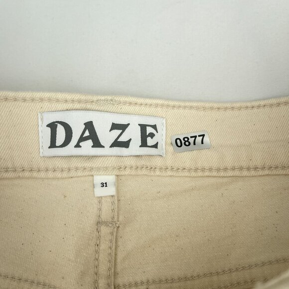 NWT Daze Shy Girl In Raw Cut-Off High Rise Crop Flare Jeans Beige Womens 31 - Picture 8 of 16